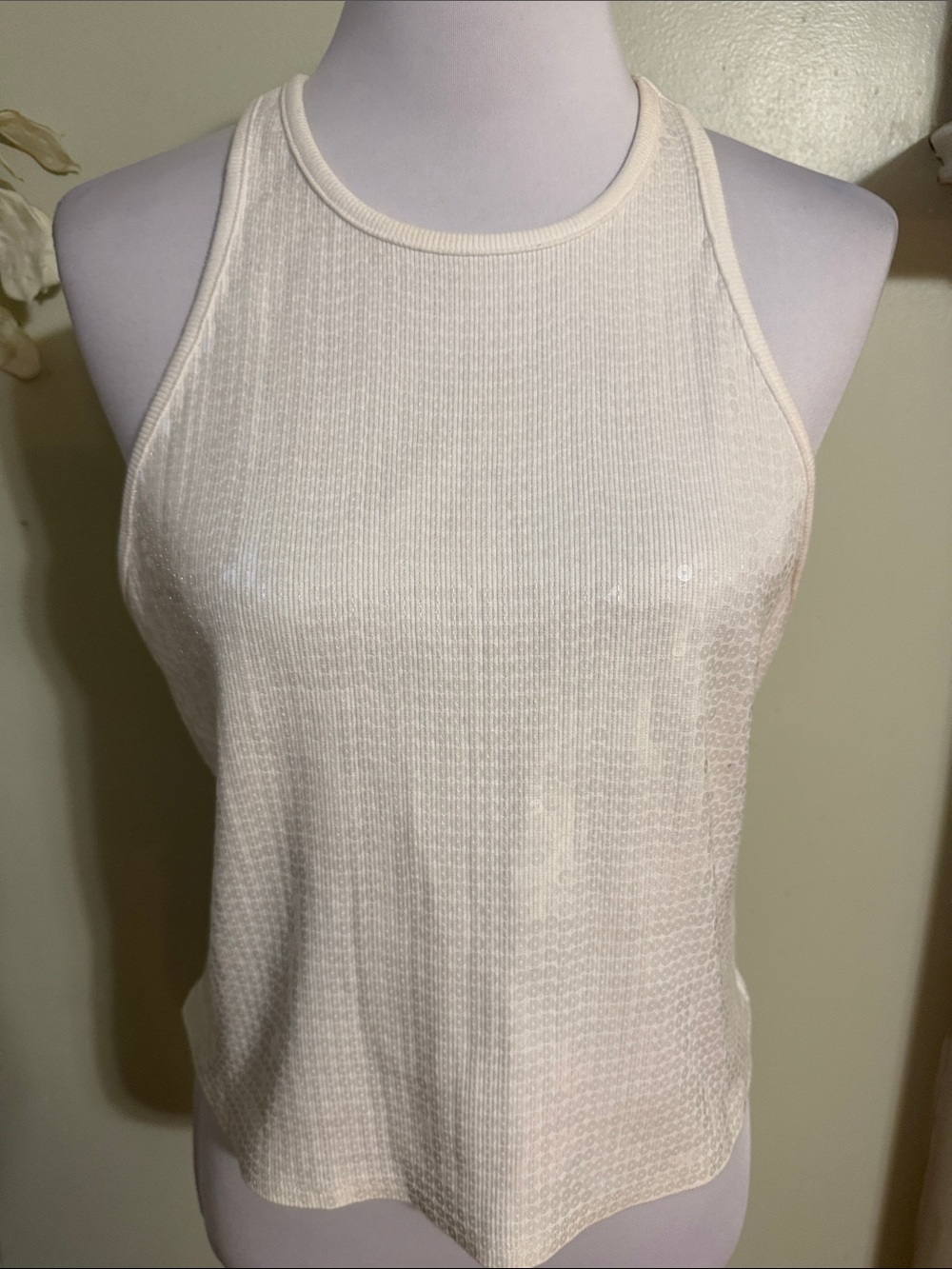 Express Cream Ribbed Racerback Tank Top - Picture 2 of 4